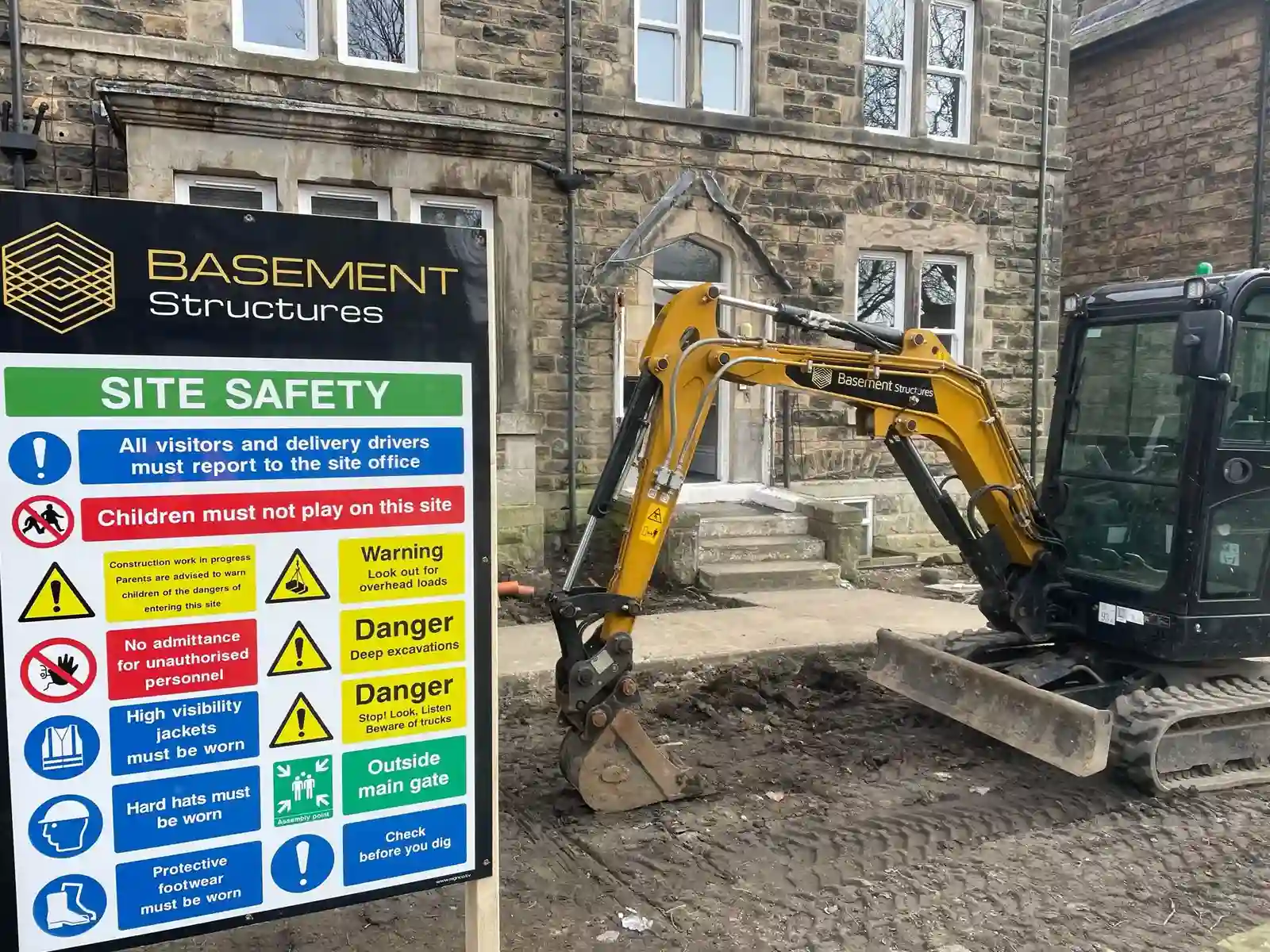 Harrogate front-of-house basement excavation and lightwell construction